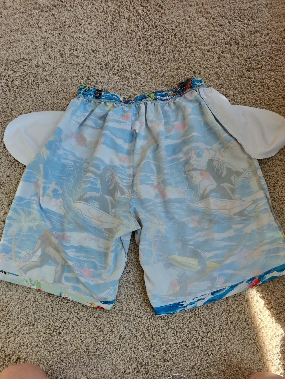 Boys Swim Trunks Hawaiian Island With Sasquatch Bigfoot Pattern Size Large